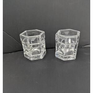 Set Of 2 Rosenthal Domus Crystal Hexagon Votive Candle Holders Germany 3.25"